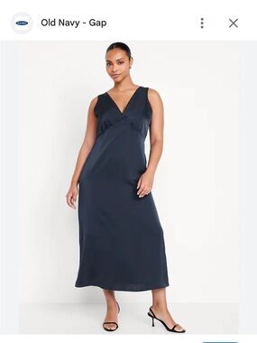 NWT Old Navy Navy Satin V-Neck Midi Slip Dress